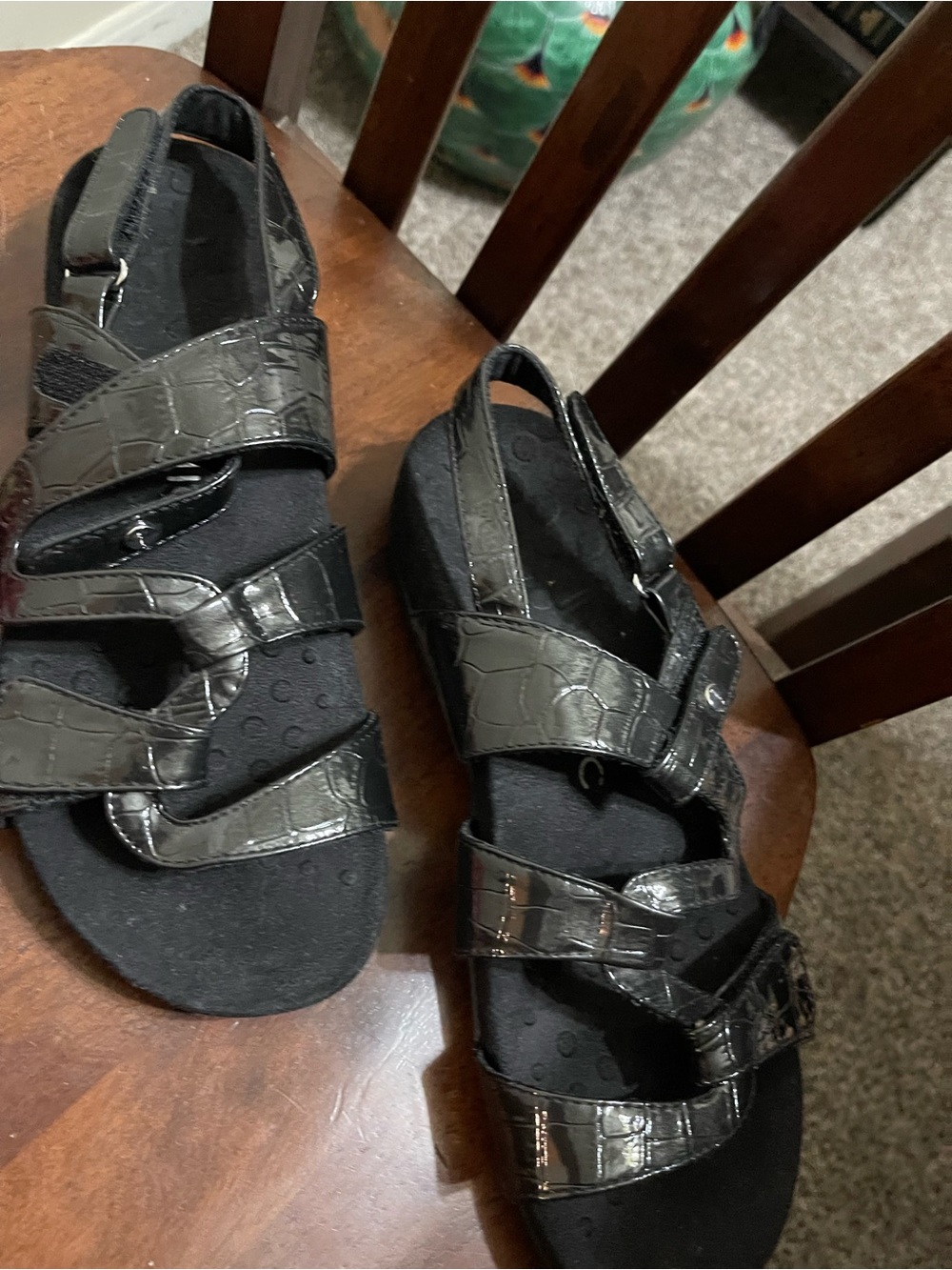 Vionic Black Croc-Embossed Strappy Sandals
